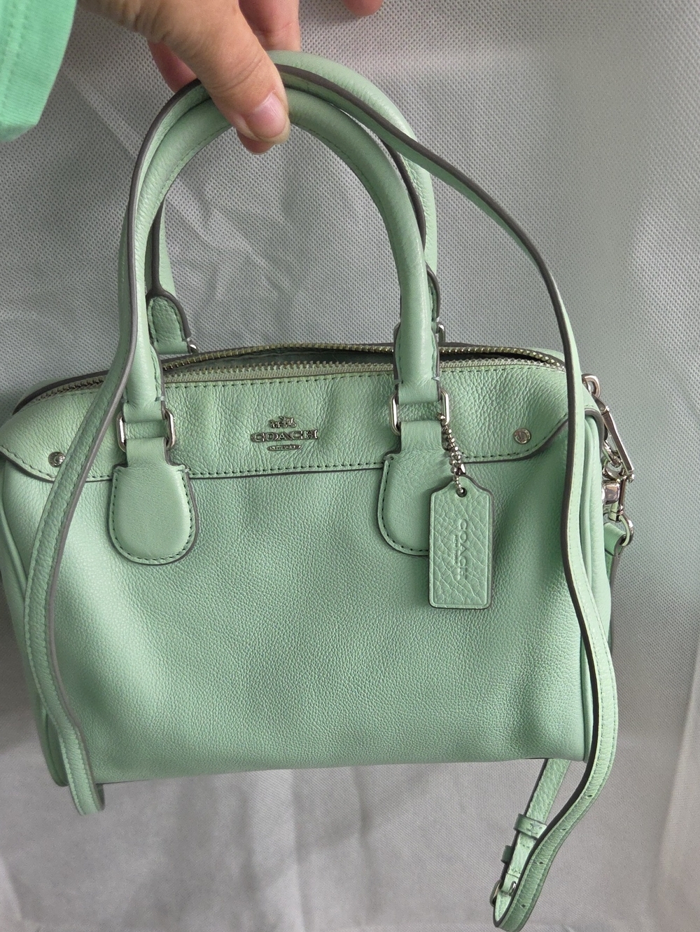 Coach Mint Green Mini Bennett Pebbled Leather Satchel with Strap
